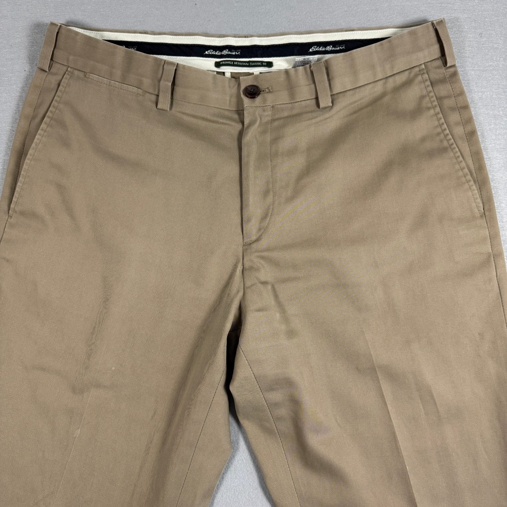 Eddie Bauer Mens Pants Classic Fit 36x30 Khaki Cotton Wrinkle Resistant Chino - Picture 3 of 13